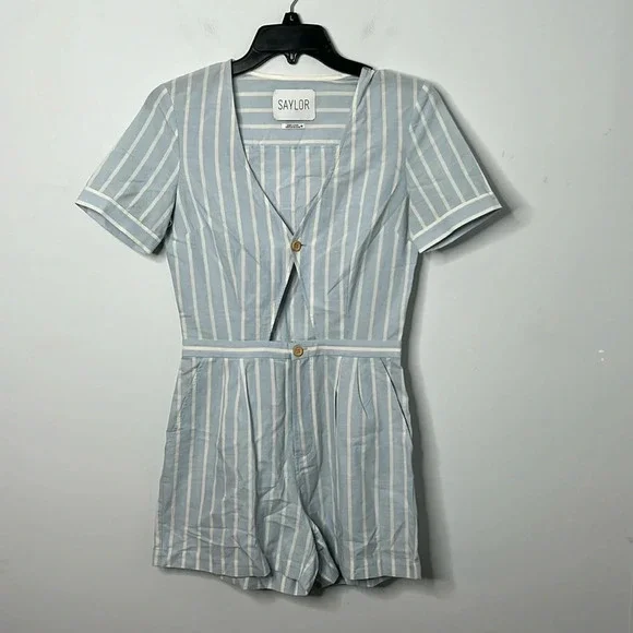 Saylor Willa Blue Striped Cut Out Front Romper - Picture 2 of 8